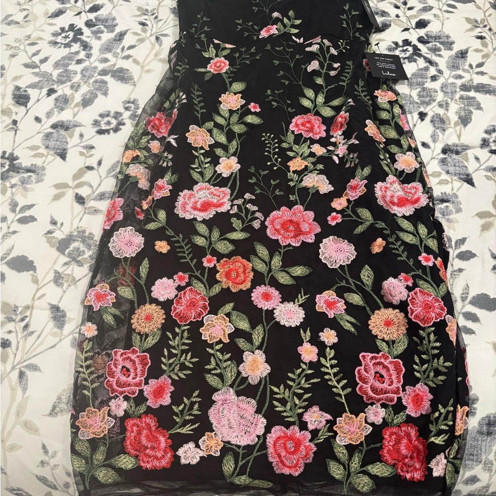 Lulu's Black Floral Embroidered Dress